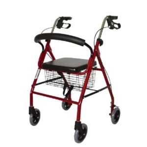 Andador con asiento, canastilla y posapiés
